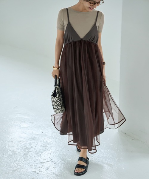 STYLE DELI(スタイルデリ)の「【LUXE】チュールギャザーキャミ型ワンピース(ワンピース・レディース・ブラック/ライトグレー/ブラウン・FREE)」の13枚目の写真