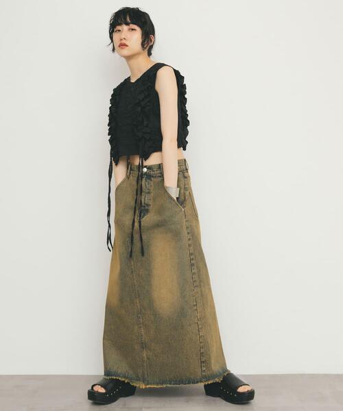 KBF（ケイビーエフ）の「バックスリットデニムスカート（スカート・レディース・ライトブルー/ブルー系その他/ブラウン・ONE）」の17枚目の写真