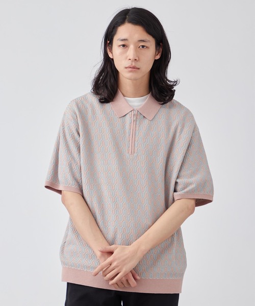 セール】ジオメトリックジップポロシャツ（ニット/セーター）｜B.C