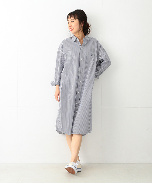 Ray BEAMS(レイビームス)の「GYMPHLEX / ストライプ シャツ ワンピース(ワンピース・レディース・ブルー/ネイビー・12/14)」の1枚目の写真