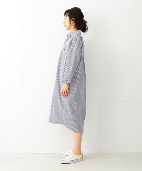 Ray BEAMS(レイビームス)の「GYMPHLEX / ストライプ シャツ ワンピース(ワンピース・レディース・ブルー/ネイビー・12/14)」の13枚目の写真