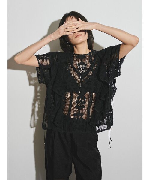 Ungrid(アングリッド)の「【Htage】レースシアーフリルブラウス(シャツ/ブラウス・レディース・ブラック/オフホワイト・FREE)」の2枚目の写真