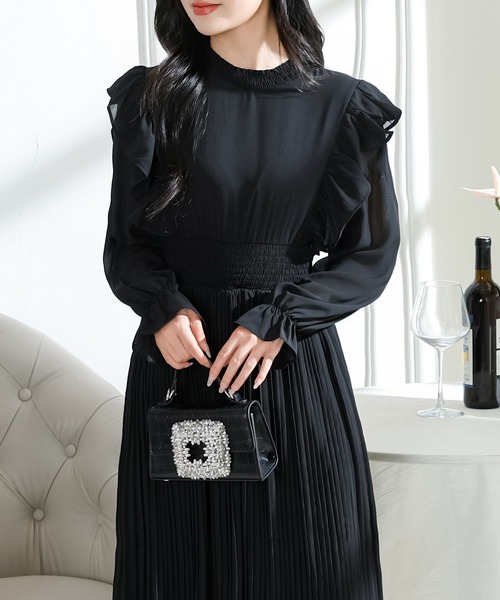 Lace Ladies（レースレディース）の「肩フリル プリーツ キャンディスリーブ ロング ワンピース（ワンピース・レディース・ネイビー/ベージュ/ピンク/ブラック・S/FREE）」の10枚目の写真