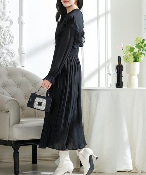 Lace Ladies（レースレディース）の「肩フリル プリーツ キャンディスリーブ ロング ワンピース（ワンピース・レディース・ネイビー/ベージュ/ピンク/ブラック・S/FREE）」の11枚目の写真