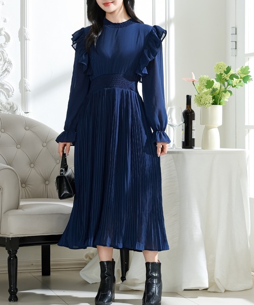 Lace Ladies（レースレディース）の「肩フリル プリーツ キャンディスリーブ ロング ワンピース（ワンピース・レディース・ネイビー/ベージュ/ピンク/ブラック・S/FREE）」の13枚目の写真