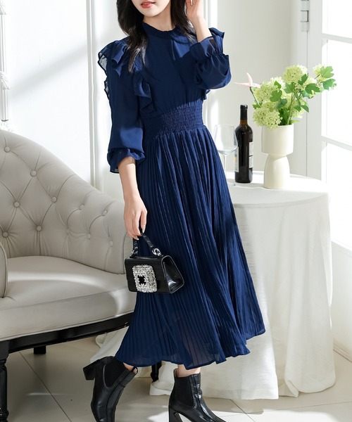 Lace Ladies（レースレディース）の「肩フリル プリーツ キャンディスリーブ ロング ワンピース（ワンピース・レディース・ネイビー/ベージュ/ピンク/ブラック・S/FREE）」の14枚目の写真