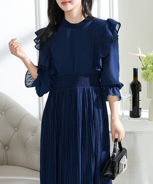 Lace Ladies（レースレディース）の「肩フリル プリーツ キャンディスリーブ ロング ワンピース（ワンピース・レディース・ネイビー/ベージュ/ピンク/ブラック・S/FREE）」の15枚目の写真
