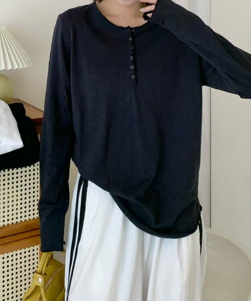 aimoha(アイモハ)の「ヘンリーネック長袖Tシャツ(Tシャツ/カットソー・レディース・ネイビー/ホワイト/ブラック/ワインレッド・MEDIUM/LARGE)」の13枚目の写真