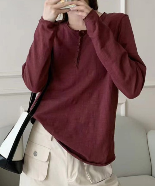 aimoha(アイモハ)の「ヘンリーネック長袖Tシャツ(Tシャツ/カットソー・レディース・ネイビー/ホワイト/ブラック/ワインレッド・MEDIUM/LARGE)」の15枚目の写真