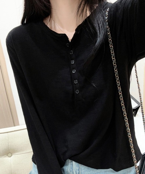 aimoha(アイモハ)の「ヘンリーネック長袖Tシャツ(Tシャツ/カットソー・レディース・ネイビー/ホワイト/ブラック/ワインレッド・MEDIUM/LARGE)」の11枚目の写真