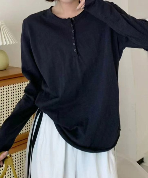 aimoha(アイモハ)の「ヘンリーネック長袖Tシャツ(Tシャツ/カットソー・レディース・ネイビー/ホワイト/ブラック/ワインレッド・MEDIUM/LARGE)」の12枚目の写真