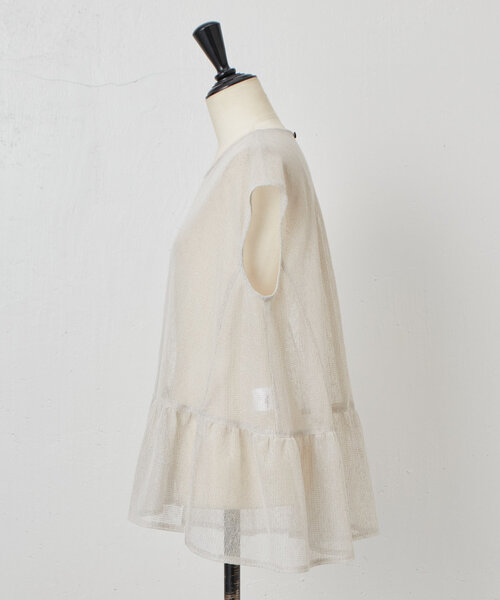 15 quinze》裾フリルメッシュブラウス（シャツ/ブラウス