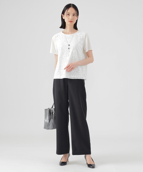 TRANS WORK(トランスワーク)の「【美シリーズ】【UV対策】【着用しわ軽減】【ウォッシャブル】エアリーコードレーンワイドストレートパンツ(その他パンツ・レディース・グレー系その他/ネイビー・38/40)」の6枚目の写真