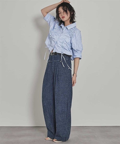 miette(ミエット)の「フロントシャーリング5分袖シャツ(シャツ/ブラウス・レディース・ライトブルー/オフホワイト/イエロー・FREE)」の8枚目の写真