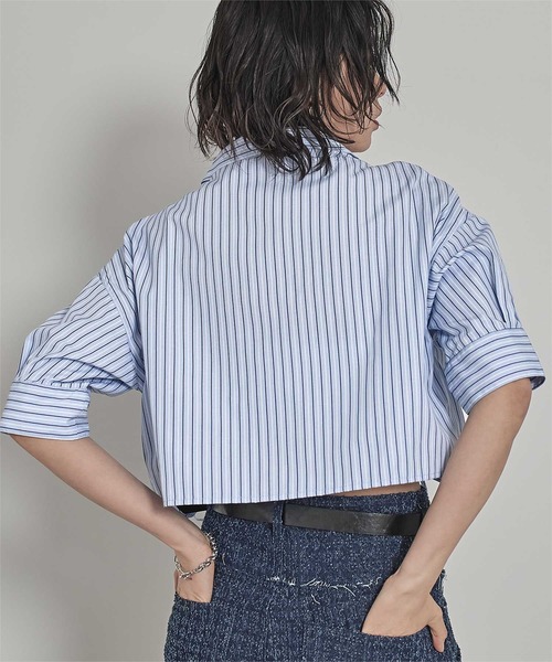 miette(ミエット)の「フロントシャーリング5分袖シャツ(シャツ/ブラウス・レディース・ライトブルー/オフホワイト/イエロー・FREE)」の10枚目の写真