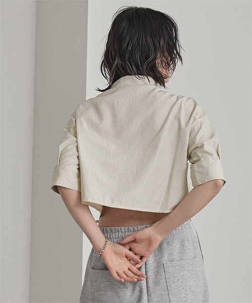 miette(ミエット)の「フロントシャーリング5分袖シャツ(シャツ/ブラウス・レディース・ライトブルー/オフホワイト/イエロー・FREE)」の19枚目の写真