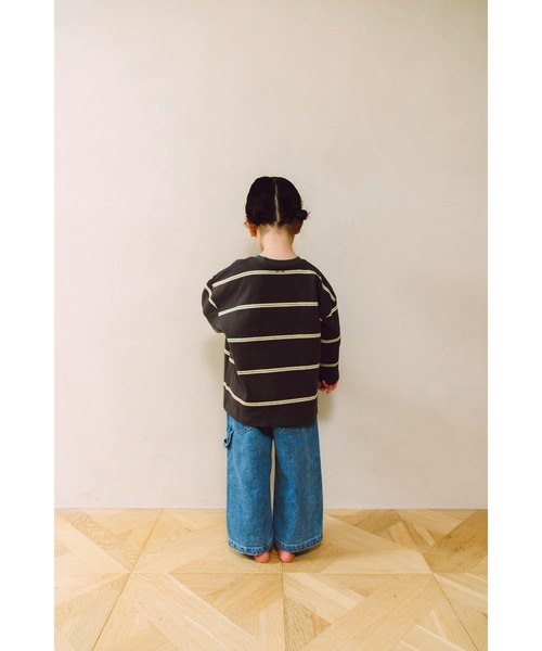 ooju（オージュ）の「【ooju】ペンシルボーダーロングTシャツ（Tシャツ/カットソー・キッズ・ベージュ/グリーン/チャコール・3/4/2/1）」の7枚目の写真