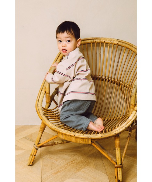 ooju（オージュ）の「【ooju】ペンシルボーダーロングTシャツ（Tシャツ/カットソー・キッズ・ベージュ/グリーン/チャコール・3/4/2/1）」の9枚目の写真