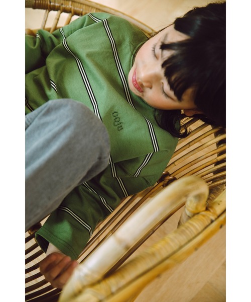 ooju（オージュ）の「【ooju】ペンシルボーダーロングTシャツ（Tシャツ/カットソー・キッズ・ベージュ/グリーン/チャコール・3/4/2/1）」の14枚目の写真