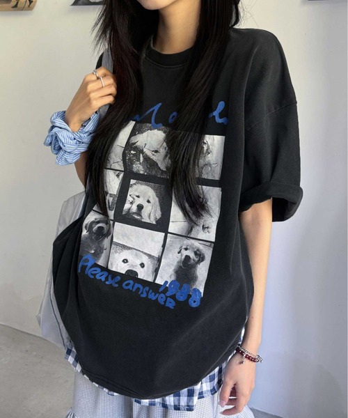 Vipoa（ヴィポア）の「dog graphic over tee（Tシャツ/カットソー・レディース・ホワイト/ブラック・FREE）」の2枚目の写真
