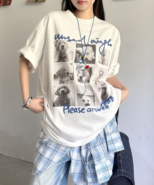 Vipoa（ヴィポア）の「dog graphic over tee（Tシャツ/カットソー・レディース・ホワイト/ブラック・FREE）」の3枚目の写真