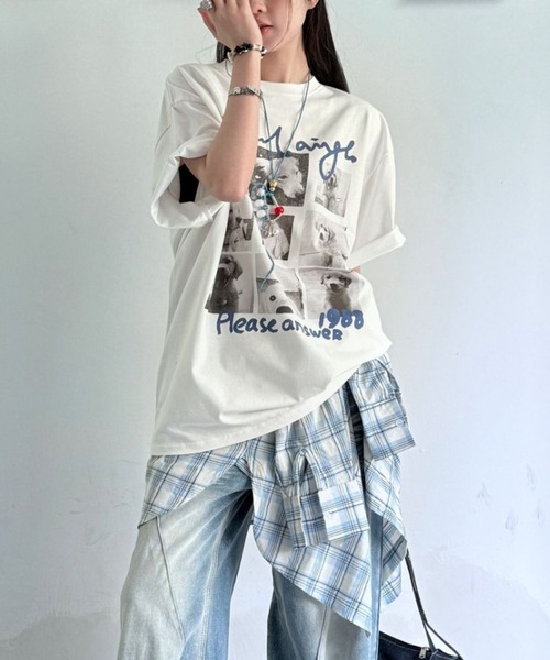Vipoa（ヴィポア）の「dog graphic over tee（Tシャツ/カットソー・レディース・ホワイト/ブラック・FREE）」の4枚目の写真