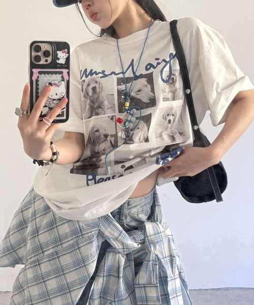 Vipoa（ヴィポア）の「dog graphic over tee（Tシャツ/カットソー・レディース・ホワイト/ブラック・FREE）」の5枚目の写真