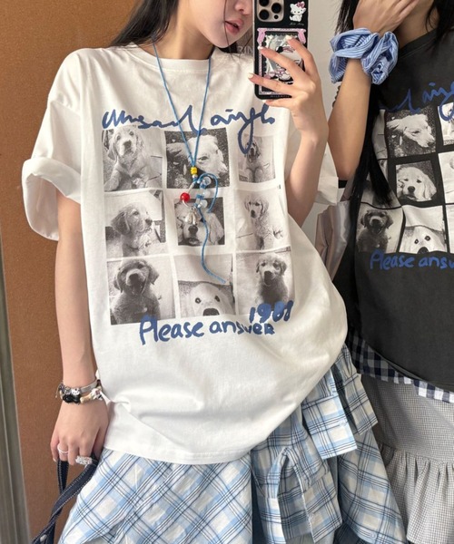 Vipoa（ヴィポア）の「dog graphic over tee（Tシャツ/カットソー・レディース・ホワイト/ブラック・FREE）」の6枚目の写真