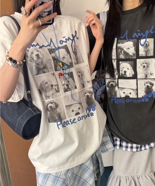 Vipoa（ヴィポア）の「dog graphic over tee（Tシャツ/カットソー・レディース・ホワイト/ブラック・FREE）」の7枚目の写真