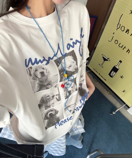 Vipoa（ヴィポア）の「dog graphic over tee（Tシャツ/カットソー・レディース・ホワイト/ブラック・FREE）」の8枚目の写真