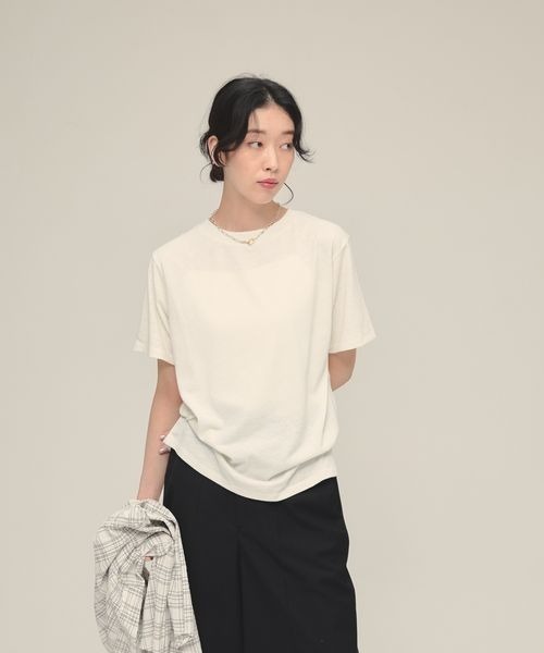 eL（エル）の「【eL】Linen Comfort Tee/328302（Tシャツ/カットソー・レディース・ブルー/オフホワイト/ブラック/ピンク・FREE）」の2枚目の写真
