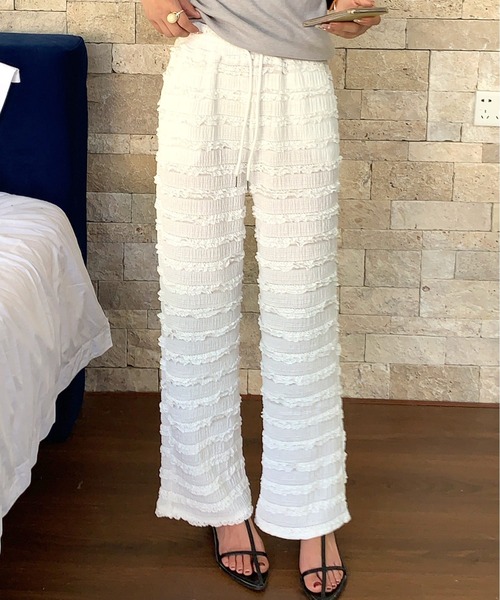 everycoco(エブリーココ)の「フリルレースワイドストレートパンツ(その他パンツ・レディース・ブルー/ホワイト/ブラック・M/L)」の9枚目の写真