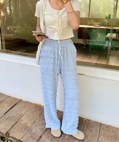 everycoco(エブリーココ)の「フリルレースワイドストレートパンツ(その他パンツ・レディース・ブルー/ホワイト/ブラック・M/L)」の11枚目の写真