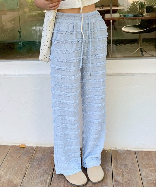 everycoco(エブリーココ)の「フリルレースワイドストレートパンツ(その他パンツ・レディース・ブルー/ホワイト/ブラック・M/L)」の12枚目の写真