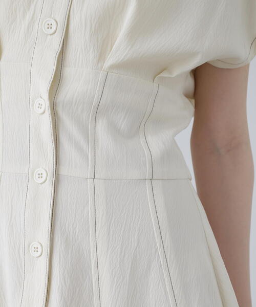 FREE'S MART（フリーズマート）の「【3サイズ展開XS-M】ウエストシェイプ配色ステッチワンピース【低身長サイズ有】（ワンピース・レディース・ホワイト/ブラウン/ブルー/ブラック・X-SMALL/MEDIUM/SMALL）」の20枚目の写真