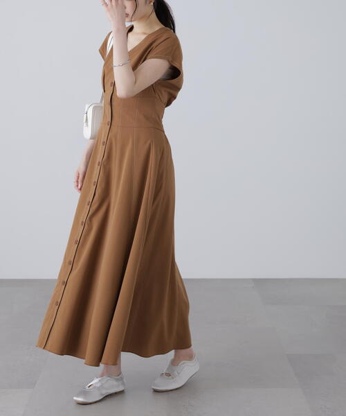 FREE'S MART（フリーズマート）の「【3サイズ展開XS-M】ウエストシェイプ配色ステッチワンピース【低身長サイズ有】（ワンピース・レディース・ホワイト/ブラウン/ブルー/ブラック・X-SMALL/MEDIUM/SMALL）」の22枚目の写真