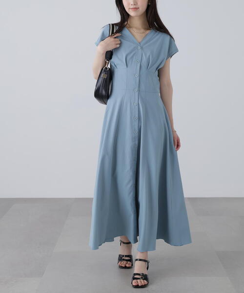 FREE'S MART（フリーズマート）の「【3サイズ展開XS-M】ウエストシェイプ配色ステッチワンピース【低身長サイズ有】（ワンピース・レディース・ホワイト/ブラウン/ブルー/ブラック・X-SMALL/MEDIUM/SMALL）」の6枚目の写真