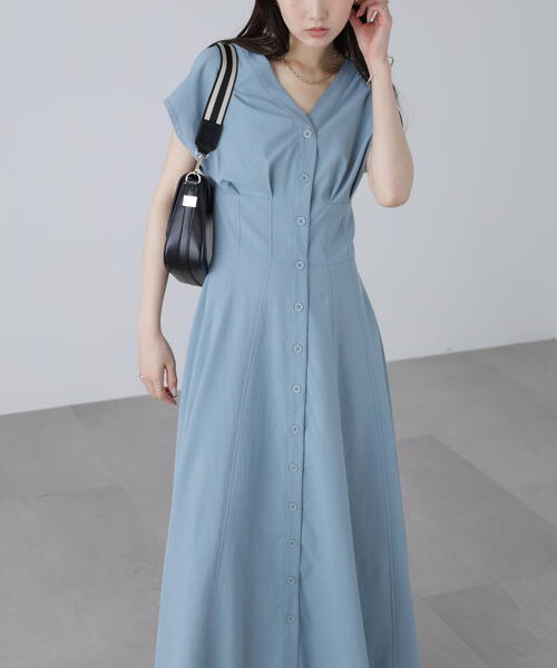 FREE'S MART（フリーズマート）の「【3サイズ展開XS-M】ウエストシェイプ配色ステッチワンピース【低身長サイズ有】（ワンピース・レディース・ホワイト/ブラウン/ブルー/ブラック・X-SMALL/MEDIUM/SMALL）」の9枚目の写真