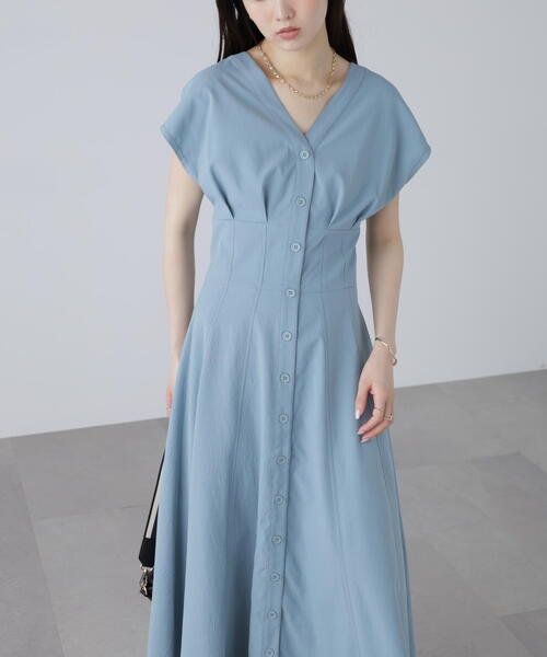 FREE'S MART（フリーズマート）の「【3サイズ展開XS-M】ウエストシェイプ配色ステッチワンピース【低身長サイズ有】（ワンピース・レディース・ホワイト/ブラウン/ブルー/ブラック・X-SMALL/MEDIUM/SMALL）」の10枚目の写真