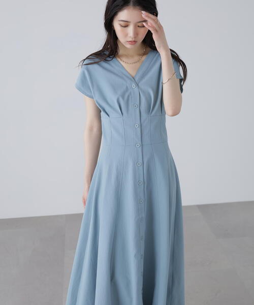 FREE'S MART（フリーズマート）の「【3サイズ展開XS-M】ウエストシェイプ配色ステッチワンピース【低身長サイズ有】（ワンピース・レディース・ホワイト/ブラウン/ブルー/ブラック・X-SMALL/MEDIUM/SMALL）」の13枚目の写真