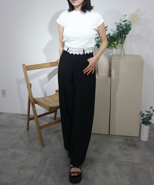JilLA(ジルア)の「Waist Lace Straight slacks / ウエストレースストレートスラックス(スラックス・レディース・グレー/ブラック・M/S)」の6枚目の写真