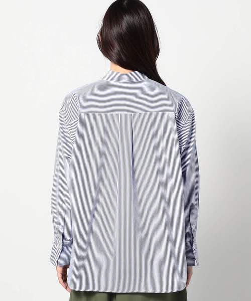 BROOKLYN OVERALL(ブルックリンオーバーオール)の「2WAY ストライプ柄ロゴ入り長袖シャツ(シャツ/ブラウス・レディース・グレー/ブルー系/ネイビー・FREE)」の8枚目の写真