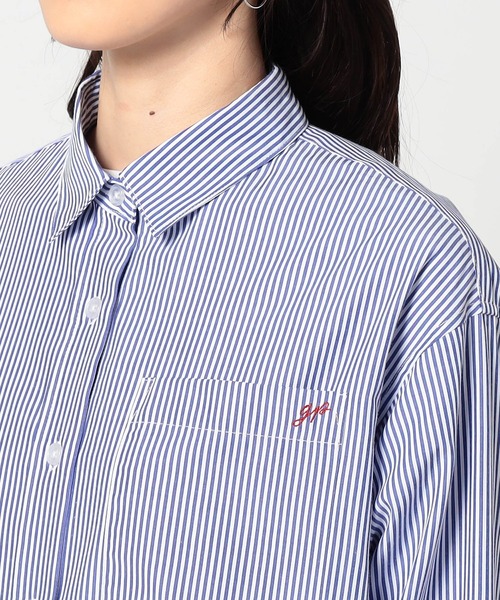 BROOKLYN OVERALL(ブルックリンオーバーオール)の「2WAY ストライプ柄ロゴ入り長袖シャツ(シャツ/ブラウス・レディース・グレー/ブルー系/ネイビー・FREE)」の9枚目の写真