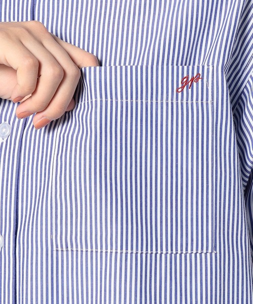 BROOKLYN OVERALL(ブルックリンオーバーオール)の「2WAY ストライプ柄ロゴ入り長袖シャツ(シャツ/ブラウス・レディース・グレー/ブルー系/ネイビー・FREE)」の10枚目の写真