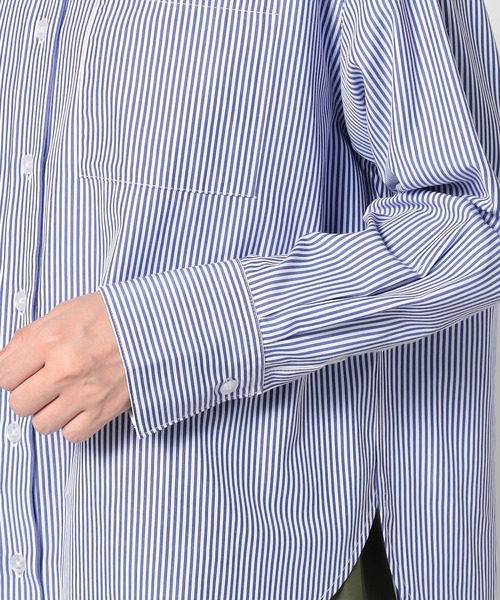 BROOKLYN OVERALL(ブルックリンオーバーオール)の「2WAY ストライプ柄ロゴ入り長袖シャツ(シャツ/ブラウス・レディース・グレー/ブルー系/ネイビー・FREE)」の11枚目の写真