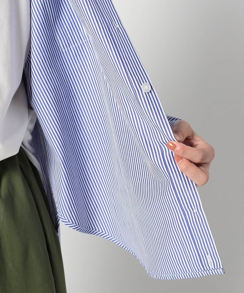 BROOKLYN OVERALL(ブルックリンオーバーオール)の「2WAY ストライプ柄ロゴ入り長袖シャツ(シャツ/ブラウス・レディース・グレー/ブルー系/ネイビー・FREE)」の13枚目の写真