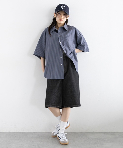 RAGEBLUE（レイジブルー）の「＜セットアップ対応＞ステッチデザイン/デニムハーフパンツ（デニムパンツ・レディース・ネイビー/ブラック・FREE）」の3枚目の写真