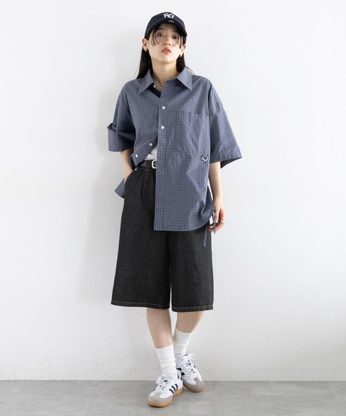 RAGEBLUE（レイジブルー）の「＜セットアップ対応＞ステッチデザイン/デニムハーフパンツ（デニムパンツ・レディース・ネイビー/ブラック・FREE）」の4枚目の写真