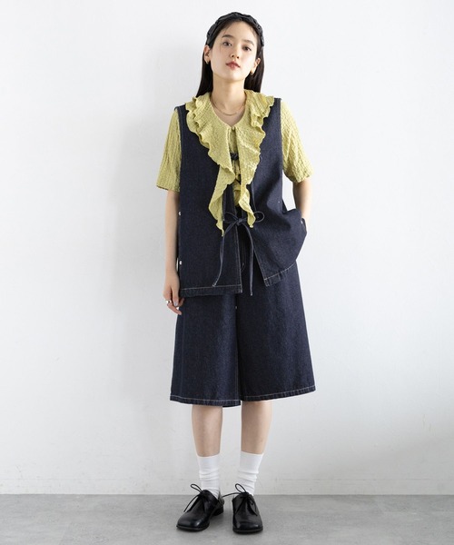 RAGEBLUE（レイジブルー）の「＜セットアップ対応＞ステッチデザイン/デニムハーフパンツ（デニムパンツ・レディース・ネイビー/ブラック・FREE）」の8枚目の写真