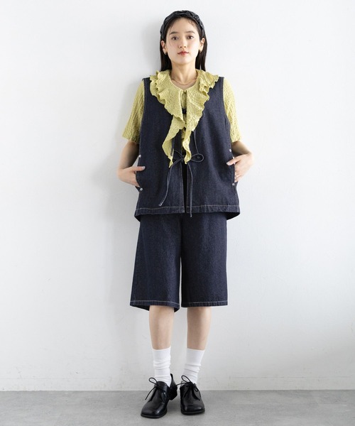 RAGEBLUE（レイジブルー）の「＜セットアップ対応＞ステッチデザイン/デニムハーフパンツ（デニムパンツ・レディース・ネイビー/ブラック・FREE）」の9枚目の写真